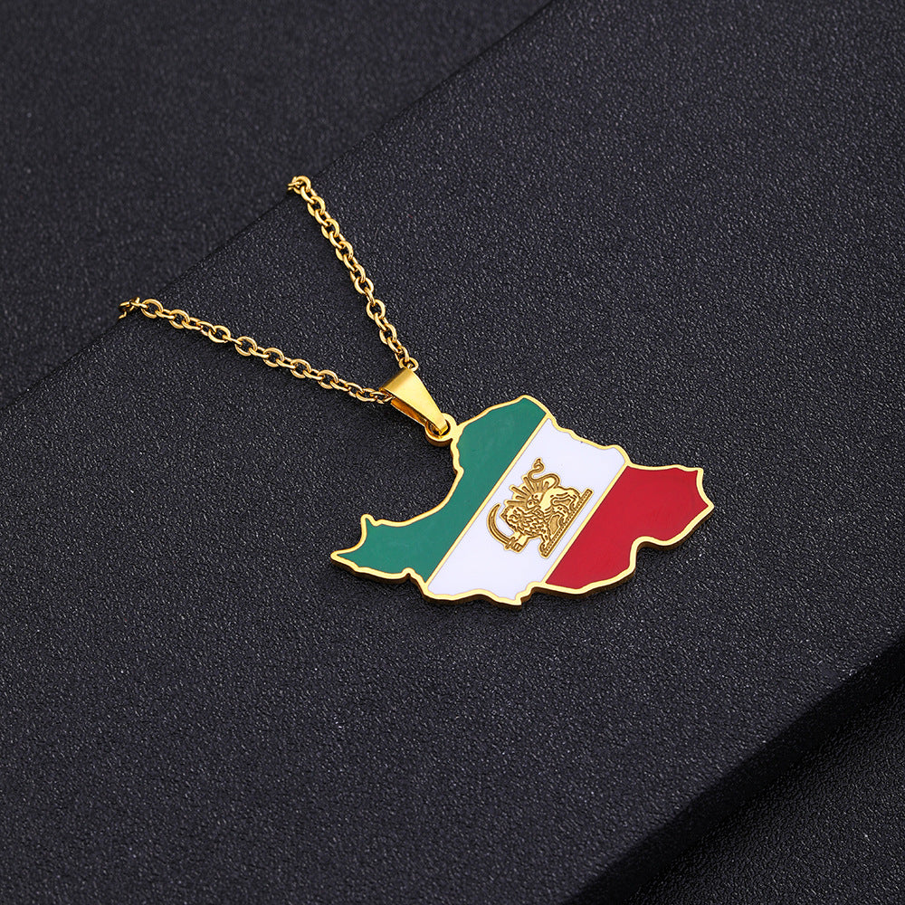 Collana con ciondolo geometrico in acciaio inossidabile con finitura smaltata per moda unisex e stile pendolare