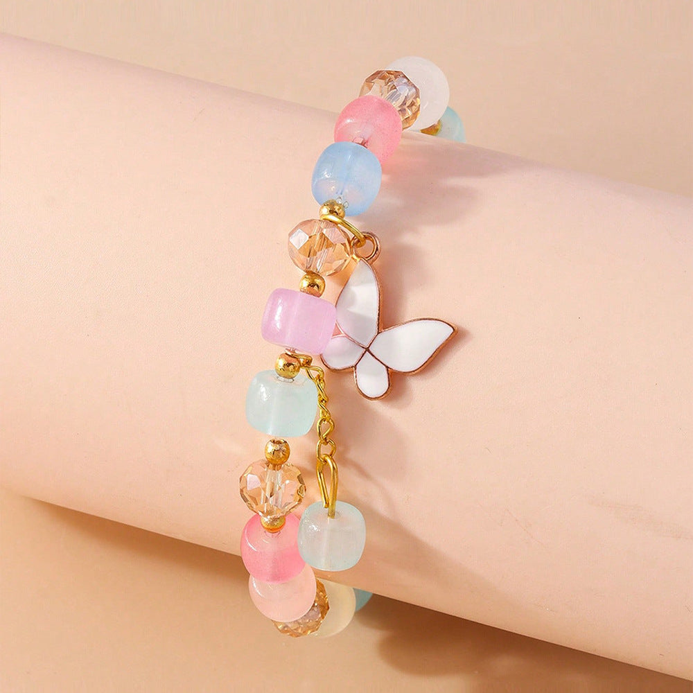 Butterfly-Shaped Glass Bracelet for Girls - Handmade Minimalist Children's Bracelet with Elegant Ancient Chinese Style and Vibrant Solid Colors