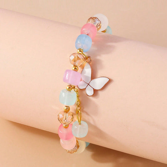 Braccialetto a Forma di Farfalla in Vetro per Bambine - Braccialetto Minimalista Fatto a Mano per Bambini con Elegante Stile Cinese Antico e Colori Solidi Vivaci
