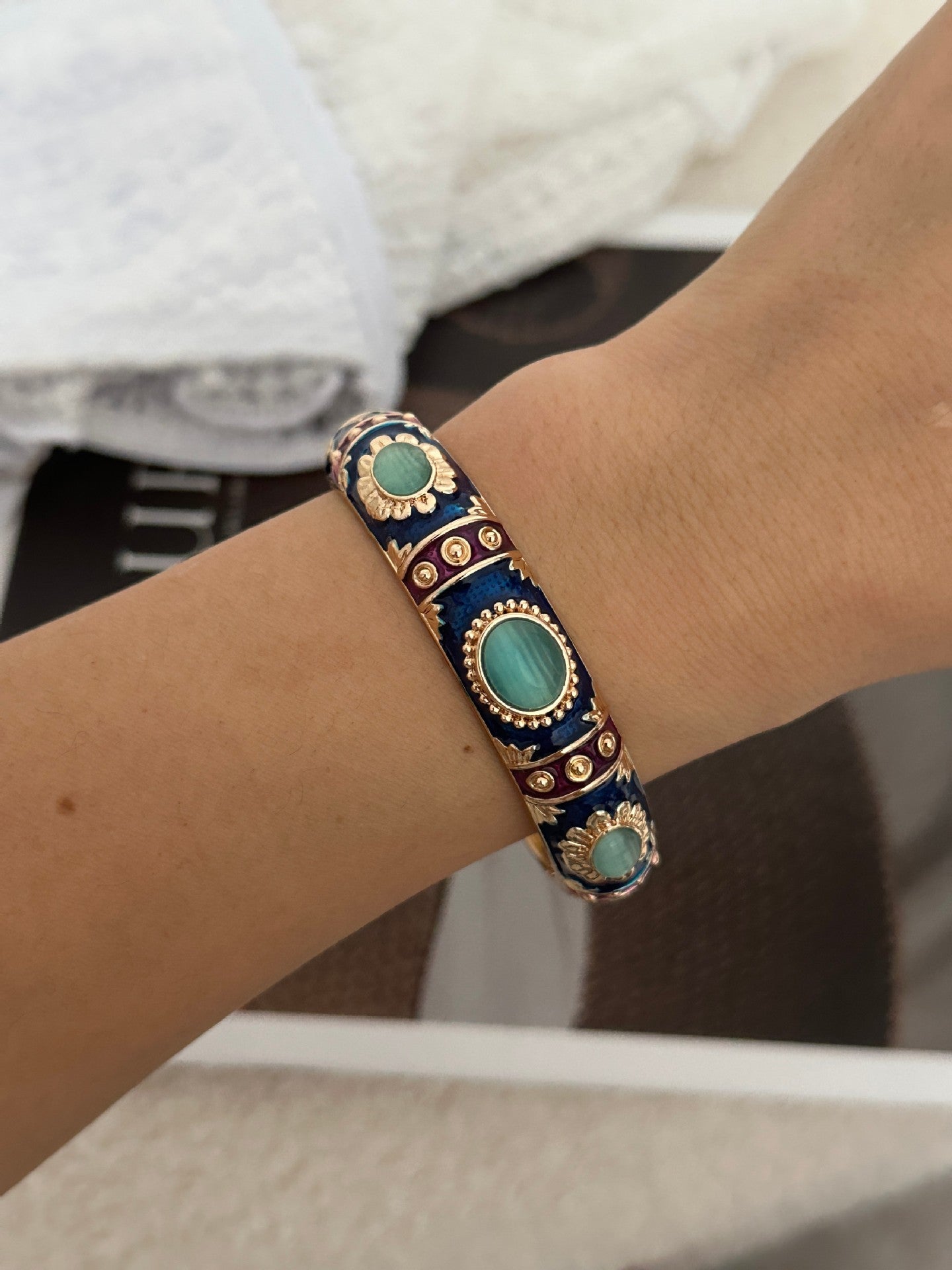 Ethnic Geometric Enamel Plated Alloy Bamboo Bangle for Women