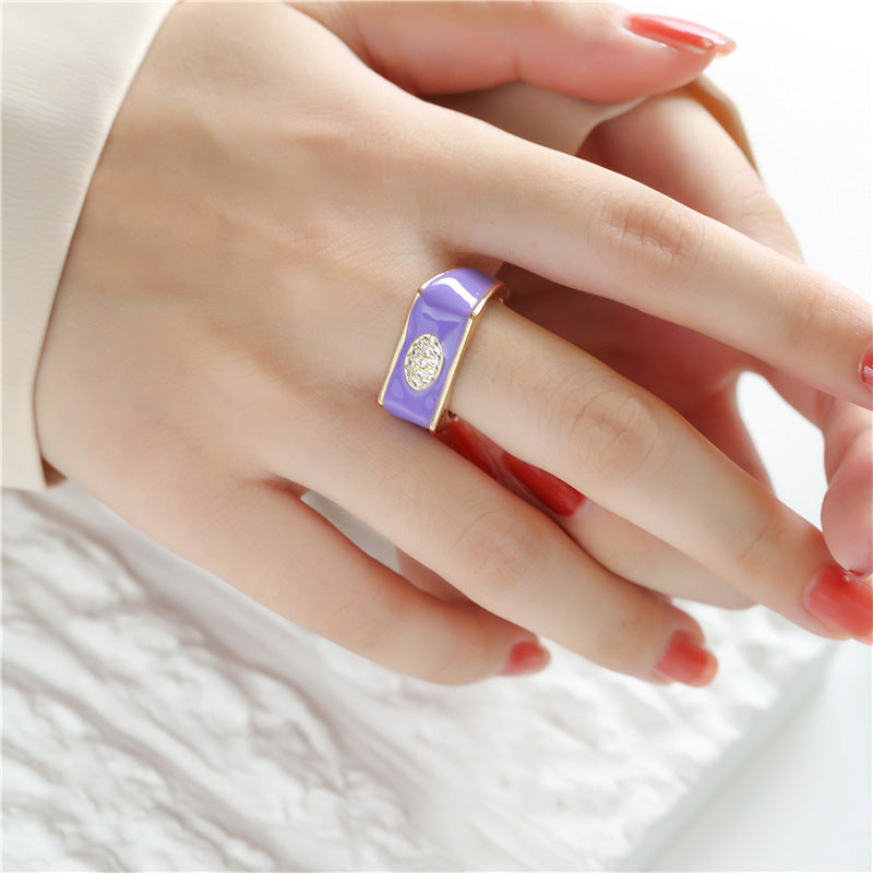 Geometric Drip Oil Gold Plated Brass Ring with Cubic Zirconia for Women