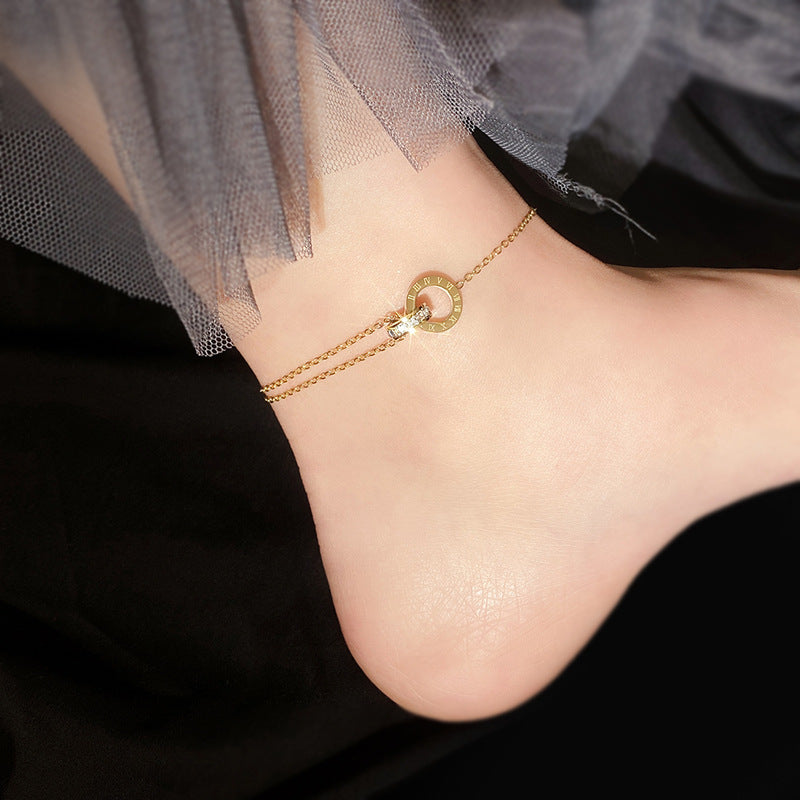 Bracciale Minimalista in Acciaio al Titanio a Forma di Cuore Placcato per Donna con Design Geometrico, Delicata Cavigliera e Stella Portafortuna