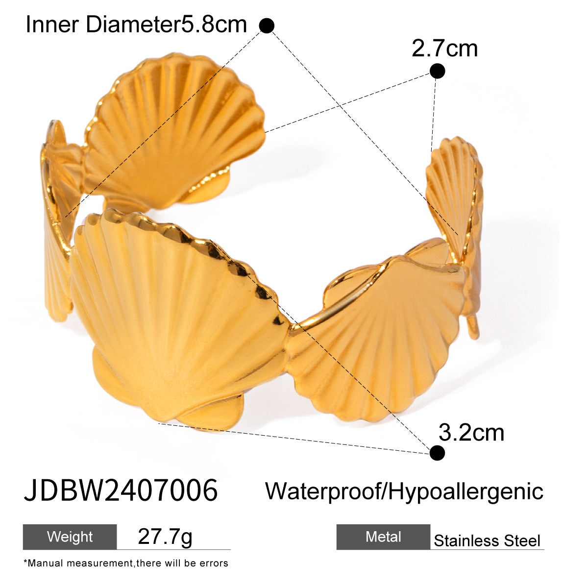 Luxury Stainless Steel Plated Shell Bracelet for Women