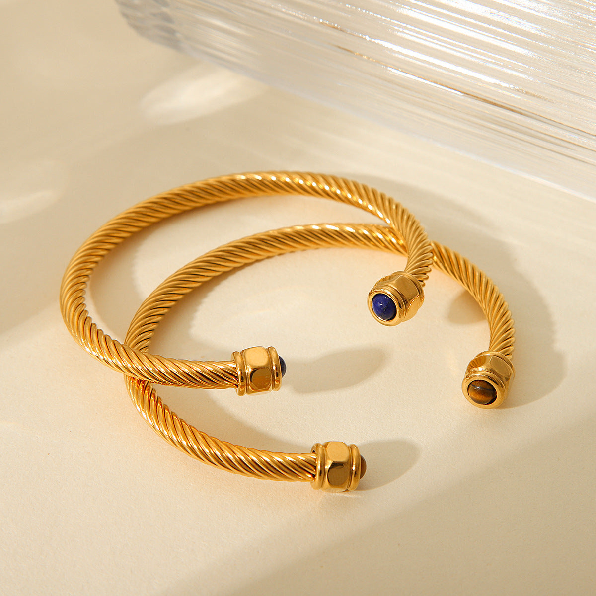 Minimalist C-Shaped Titanium Steel Bracelet for Women with Plated Finish and Twist Design