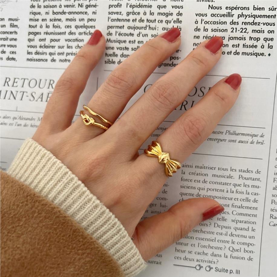 Sweet 925 Sterling Silver Heart Geometric Striped Twisted Knot Ring for Women