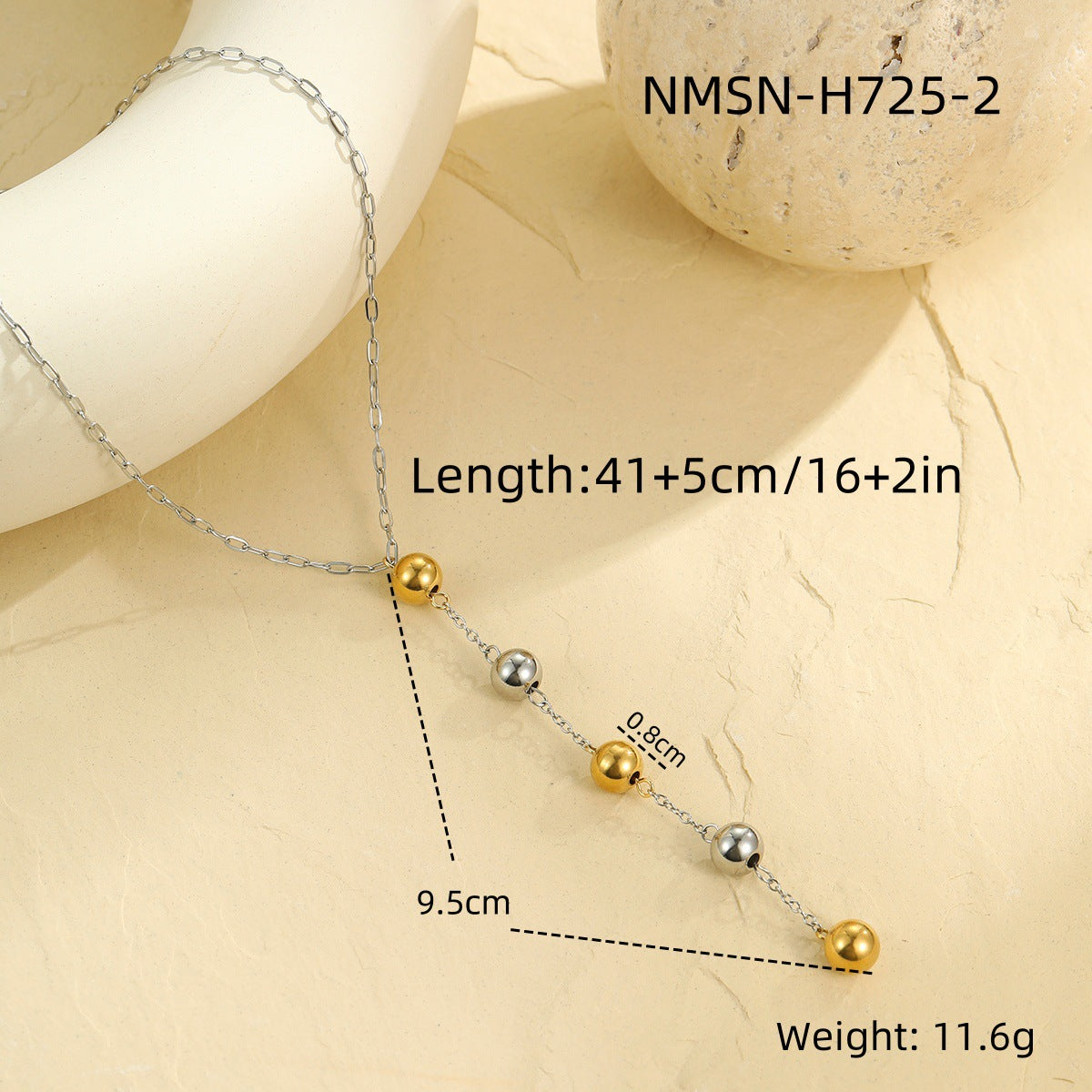 Fashionable OL Style Geometric Bead Necklace with Y-Shape Chain Stainless Steel Plated 18K Gold Tone Locket Necklace for Women