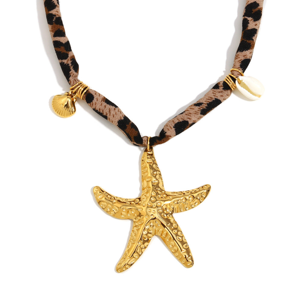 Minimalist Starfish Pendant Necklace in Stainless Steel with 18K Gold Plating for Women