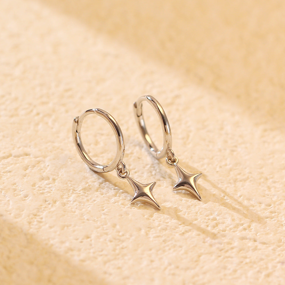 Minimalist Polished Four-Point Star 925 Sterling Silver Stud Earrings