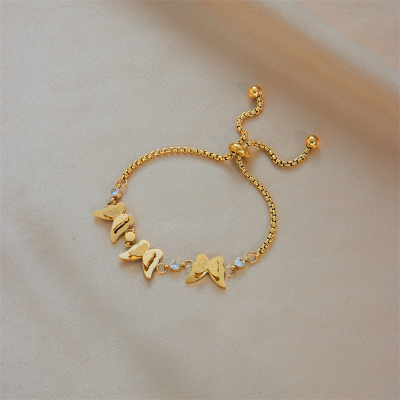 Minimalist Butterfly-Shaped Titanium Steel Pull-Chain Bracelet with Gold Plating for Women