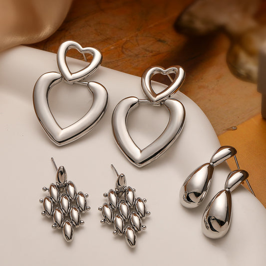 Geometric Copper Earrings with Gold Plating for Women, Micro-Paved Design, Fashionable and Versatile Everyday Studs