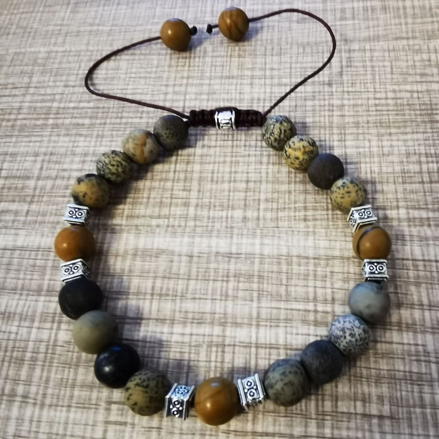 Ethnic Natural Agate Round Beaded Bracelet Unisex Handmade Adjustable Geometric Strand