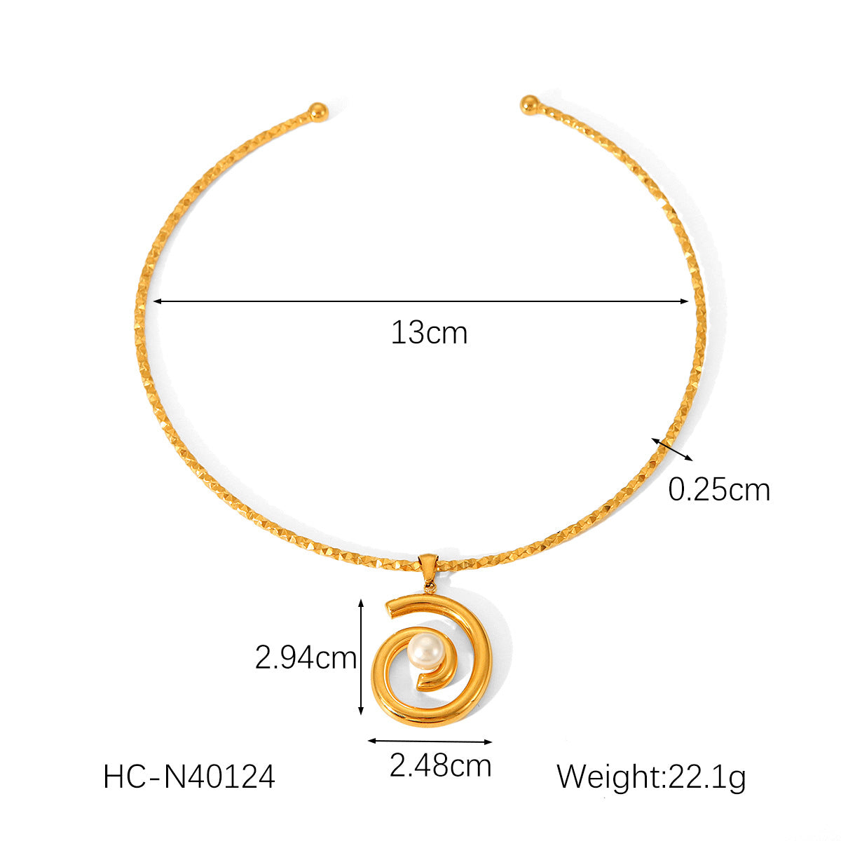 Elegante Choker Aperto in Acciaio Inossidabile Placcato Oro 18K Stile Francese con Pendente di Perle Filettate per Donna
