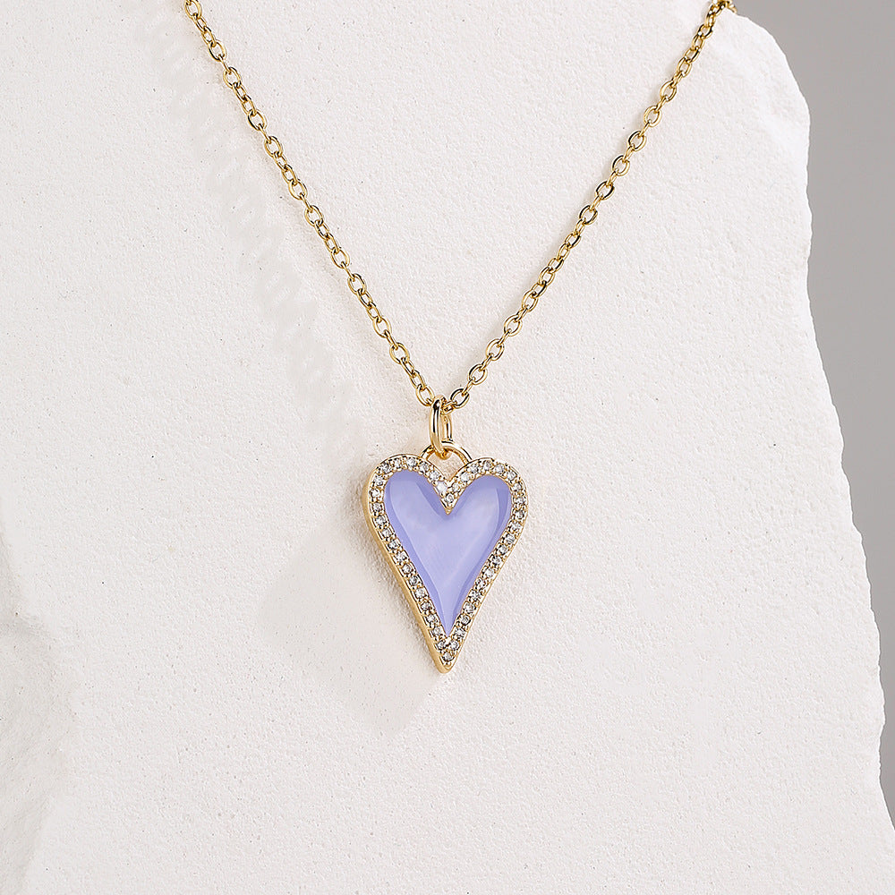 Minimalist Heart-Shaped Enamel Pendant Necklace for Women with Copper Base and Micro-Paved Zirconia