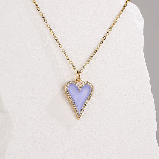 Minimalist Heart-Shaped Enamel Pendant Necklace for Women with Copper Base and Micro-Paved Zirconia