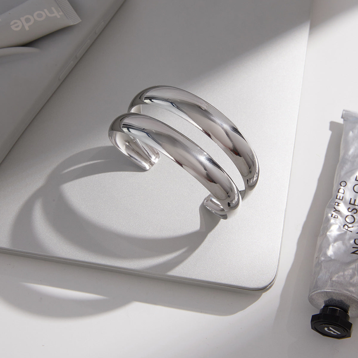 Elegant Geometric Stainless Steel and Titanium Steel Plated Bracelet Ring Set for Women