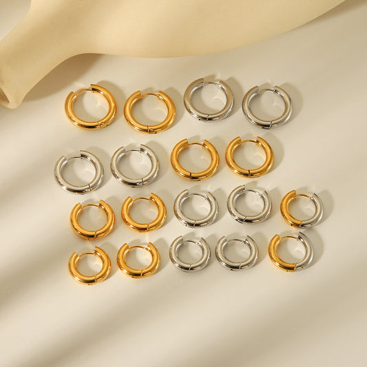 Pendientes de aro geométricos inspirados en INS de acero de titanio con chapado en oro de 18 quilates para mujer