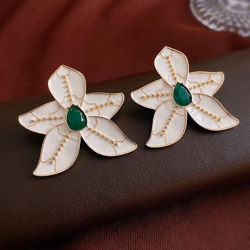Vintage Floral Polka Dot Enamel Dangle Earrings in Alloy with Stainless Steel Posts for Women