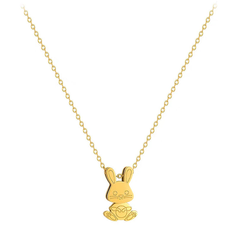 Minimalist Rabbit Pendant Necklace in Titanium Steel with Gold Plating for Women and Men