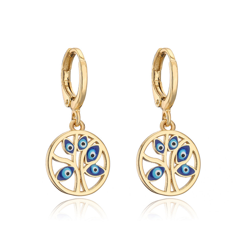 Geometric Eye-Shaped Earrings for Women Made of Brass with 18K Gold Plating and Enamel Finish