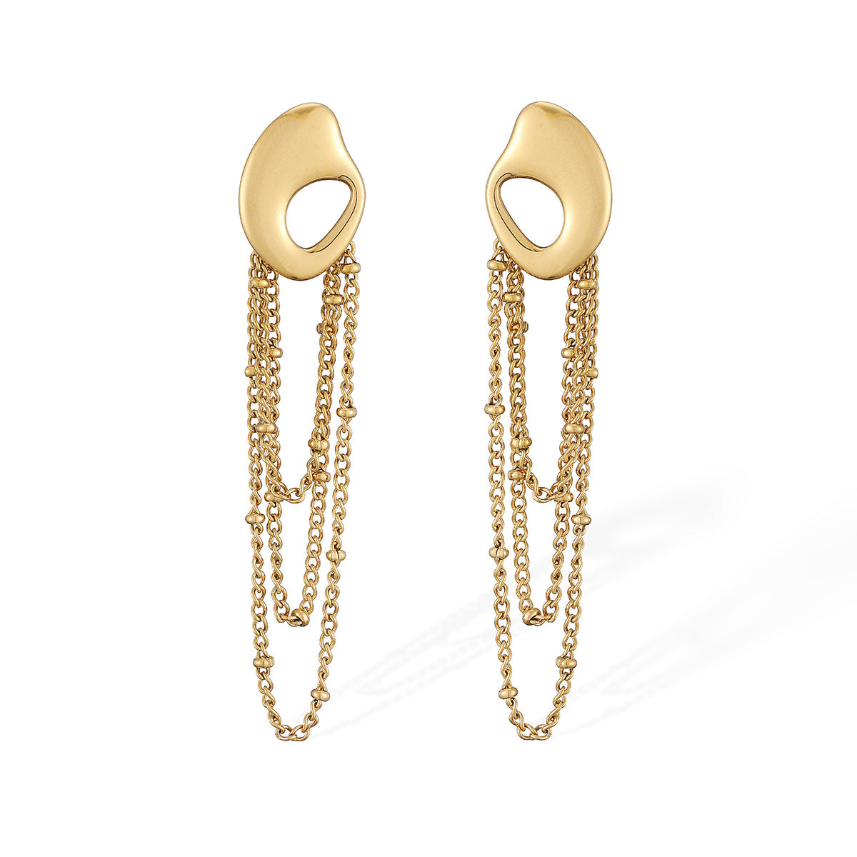 Minimalist 18K Gold Plated Geometric Stainless Steel Tassel Earrings for Women