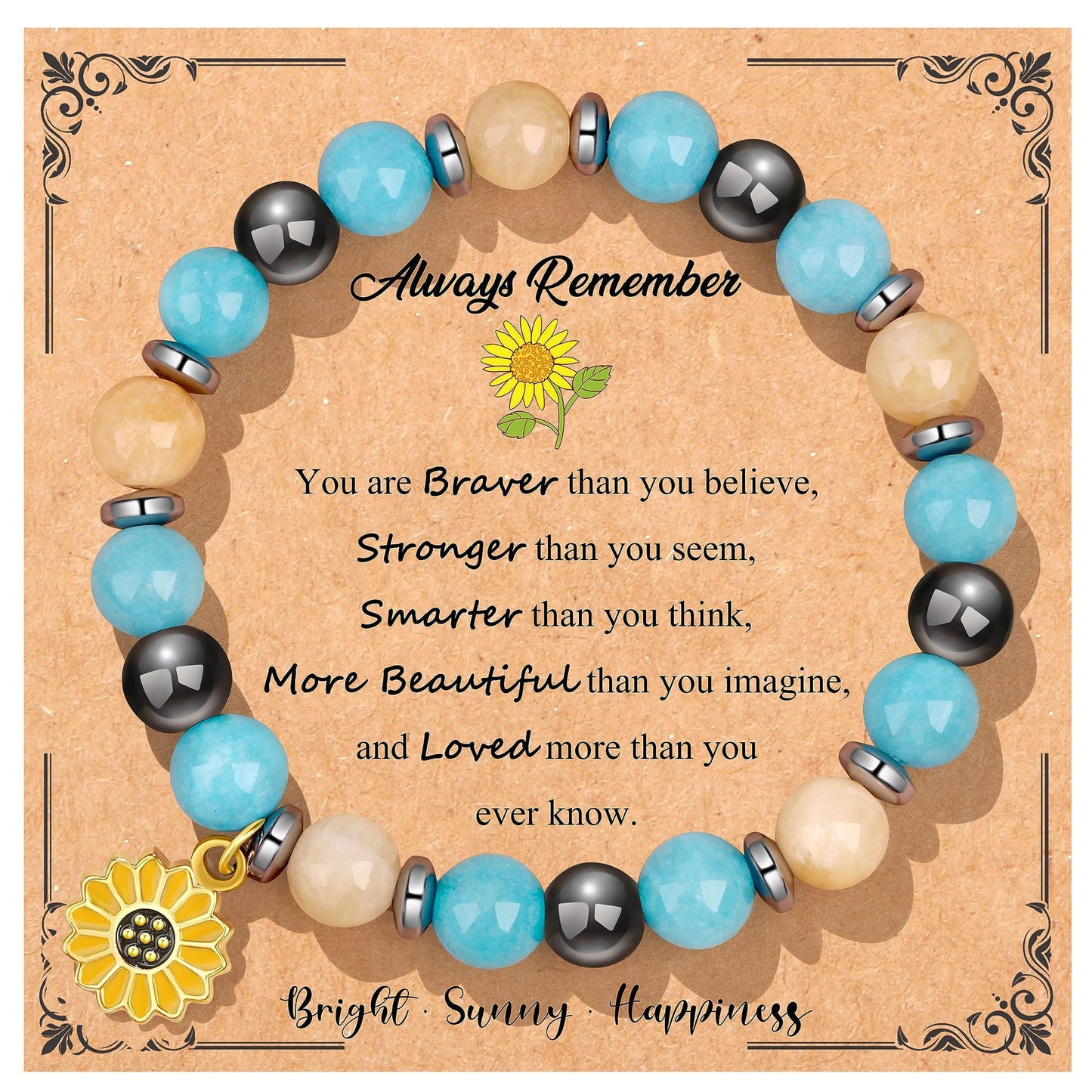 Sweet Floral Sunflower Gemstone Charm Bracelet for Women