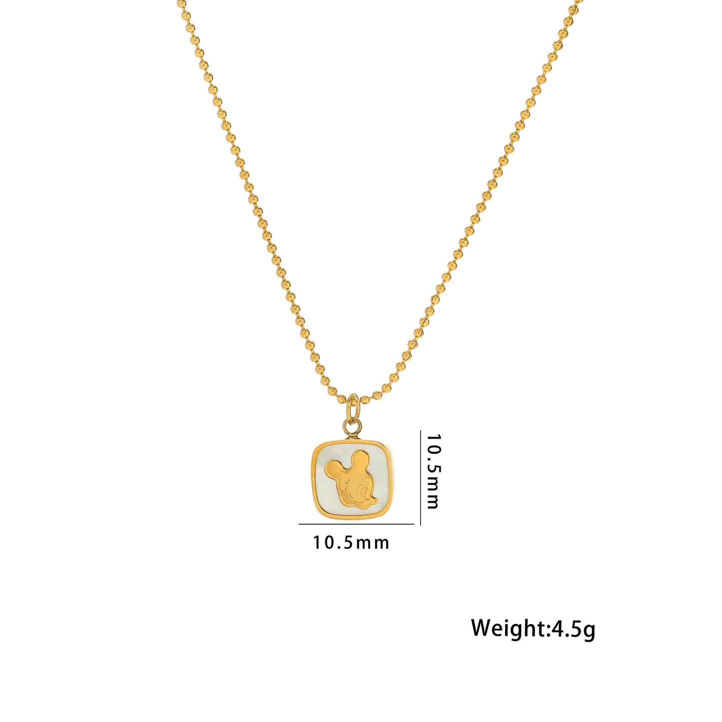 Collar Minimalista de Mickey Mouse Geométrico para Mujer en Acero Titanio con Acabado Chapado, Cadena de Clavícula Tipo Guardapelo