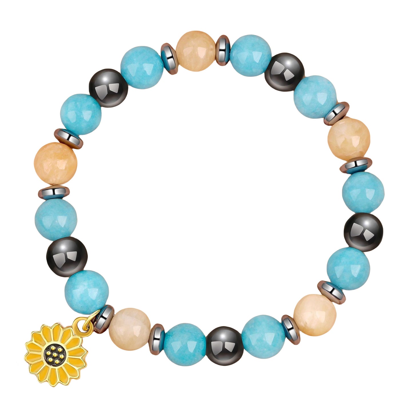 Sweet Floral Sunflower Gemstone Charm Bracelet for Women