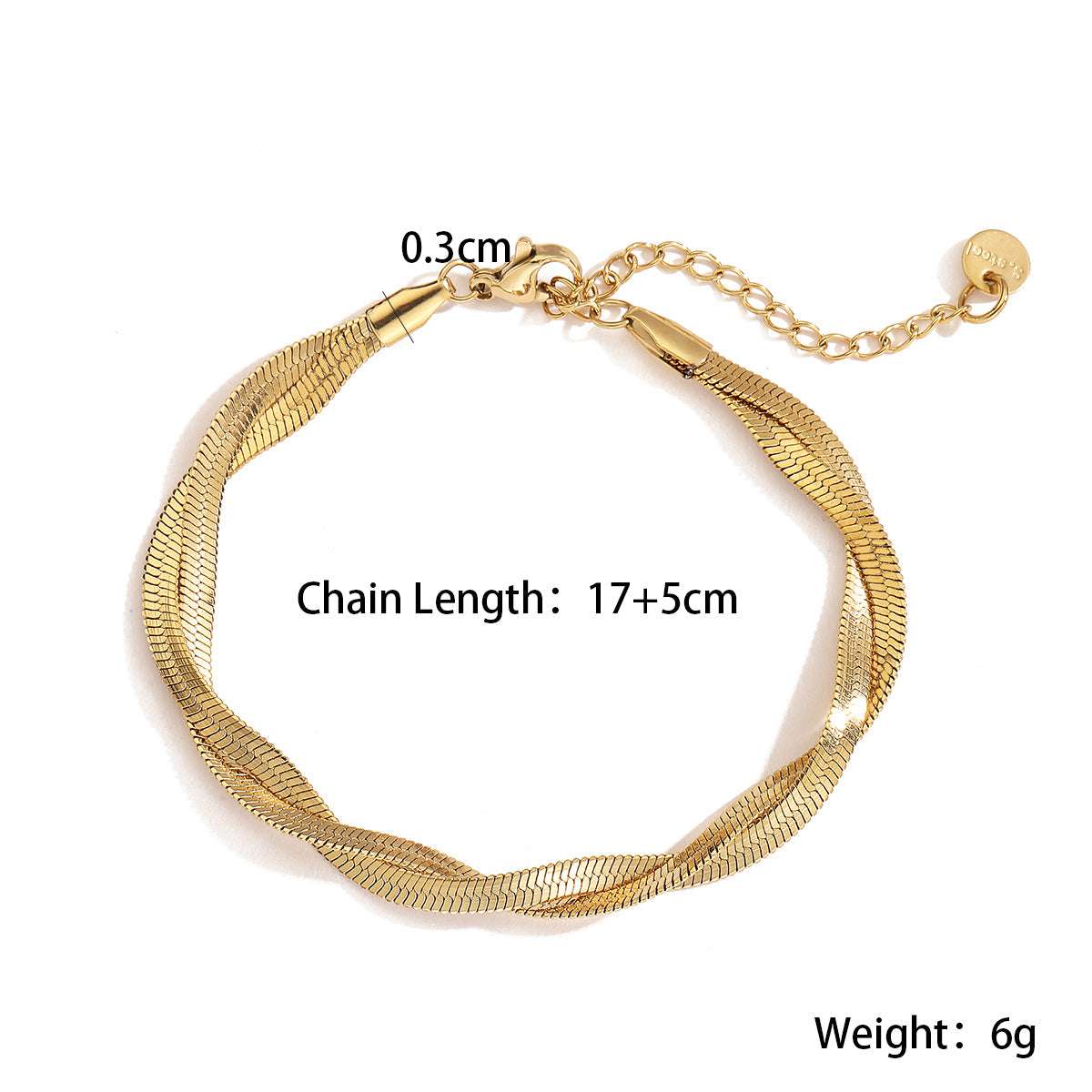 Pulsera de acero inoxidable geométrica minimalista para mujer con baño de oro de 18 quilates y detalles microincrustados