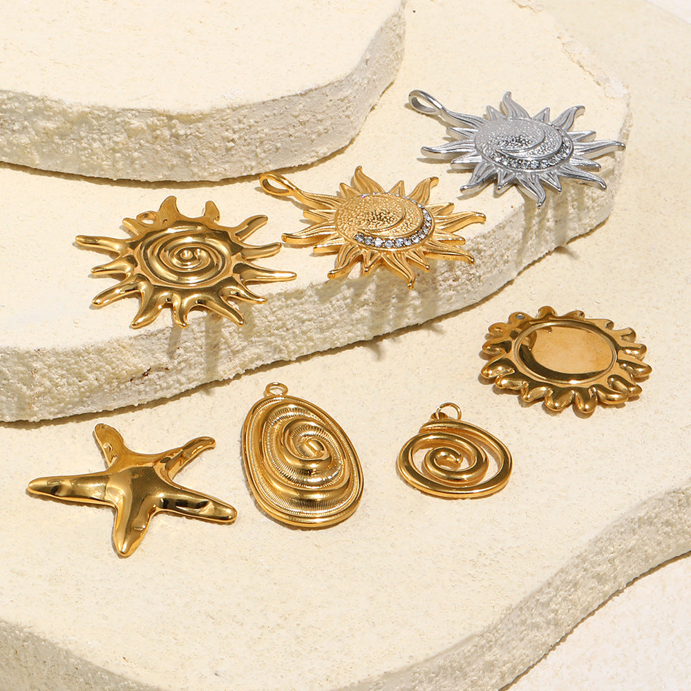 Acciaio Inossidabile Placcato Oro 18K Luna Stella Charm Geometrico a Barra