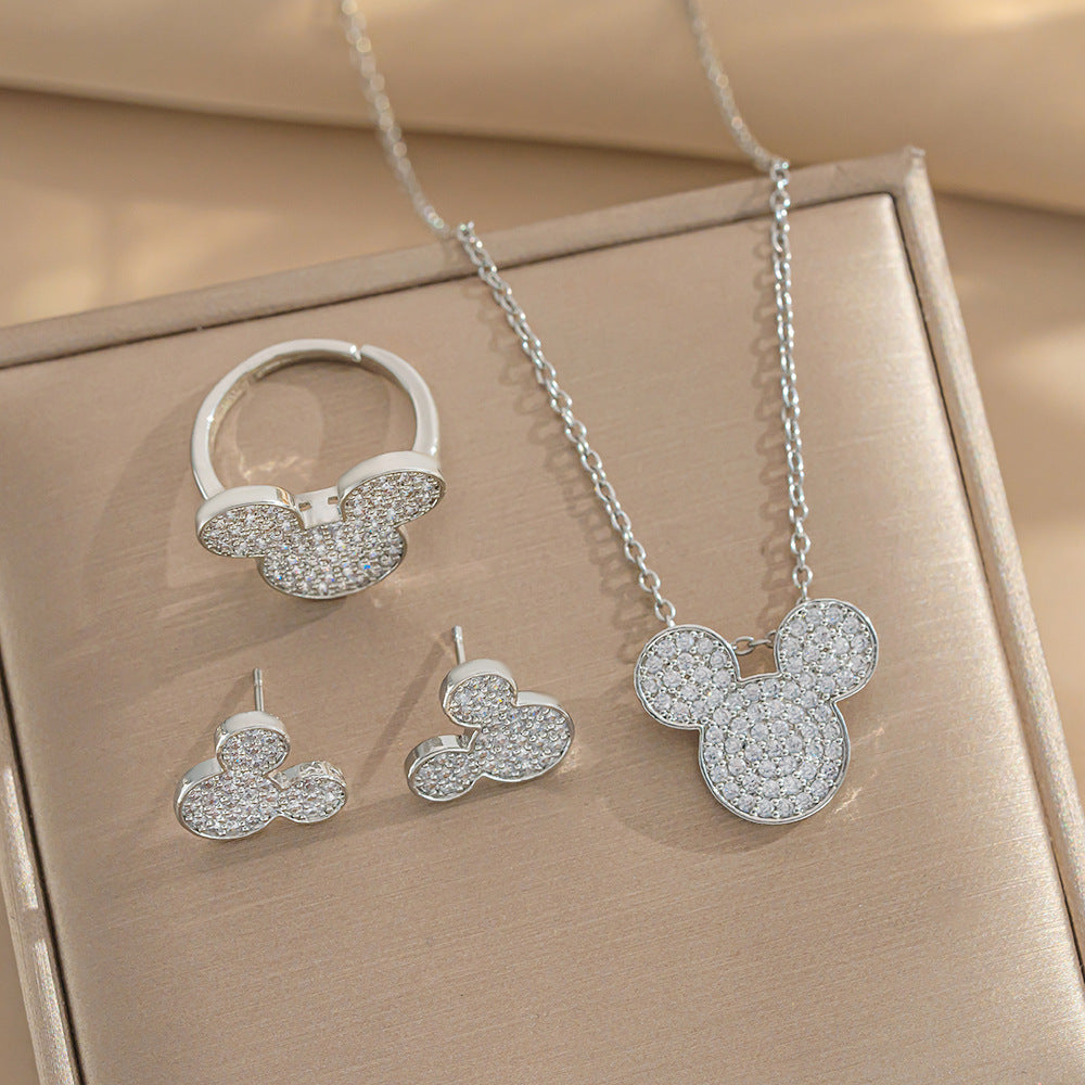 Elegant Minimalist Titanium Steel Heart-Shaped Necklace and Earrings Set with Rhinestone Inlay and Gold Plating for Women