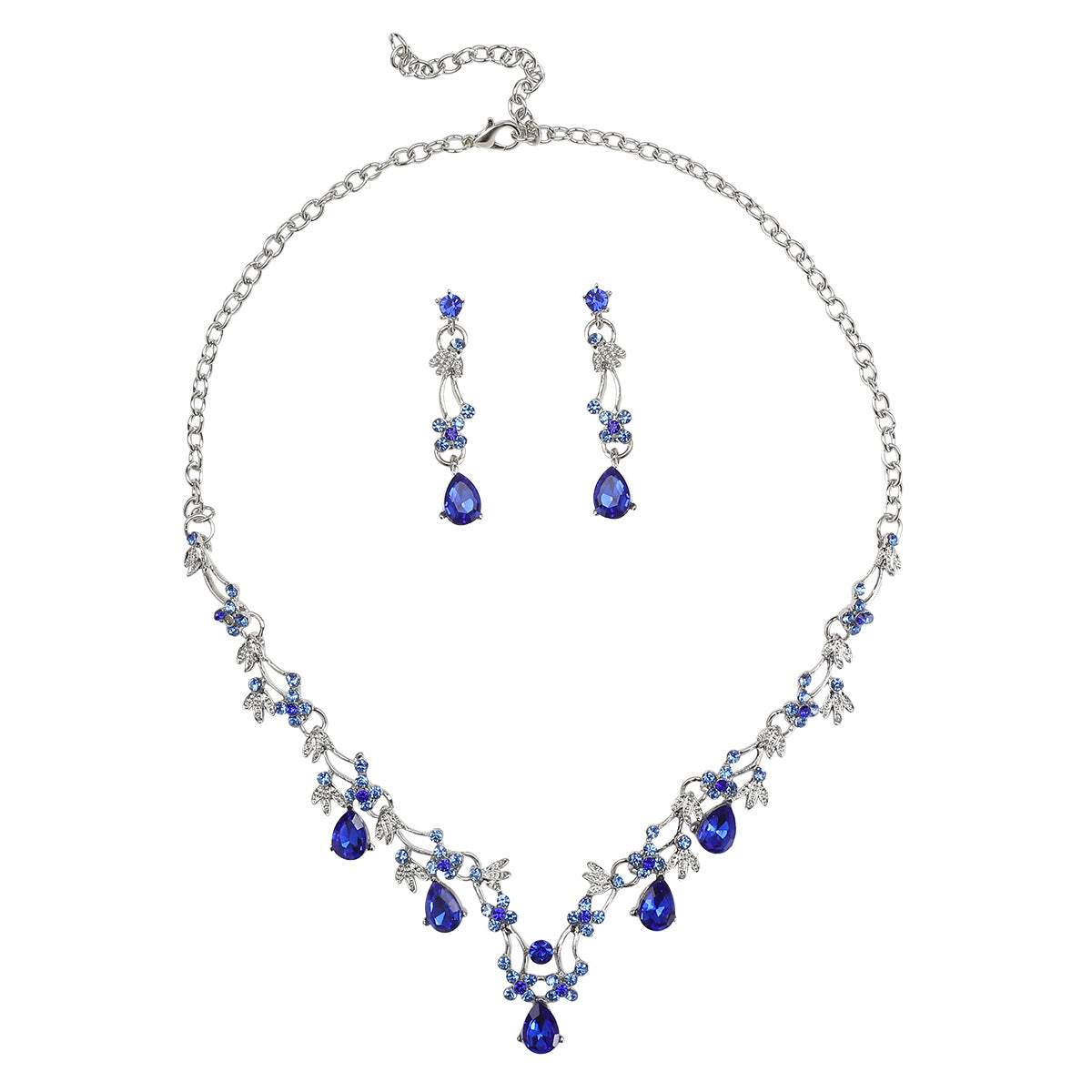 Charming Floral Wedding Necklace and Earrings Set for Women with Rhinestone Accents, Alloy Pendant and Chain, Plated Finish, O-Chain Style, Cherry Blossom Petal and Olive Branch Design