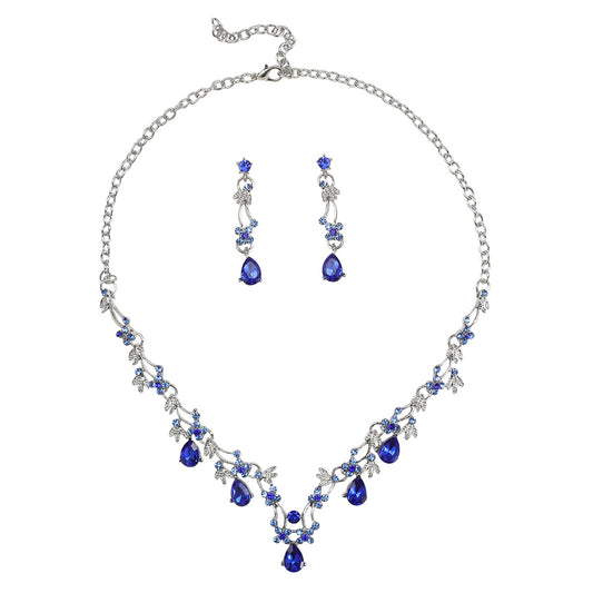 Encantador Conjunto de Collar y Pendientes Florales para Bodas para Mujer con Acentos de Pedrería, Colgante y Cadena de Aleación, Acabado Chapado, Estilo de Cadena en O, Diseño de Pétalos de Flor de Cerezo y Rama de Olivo