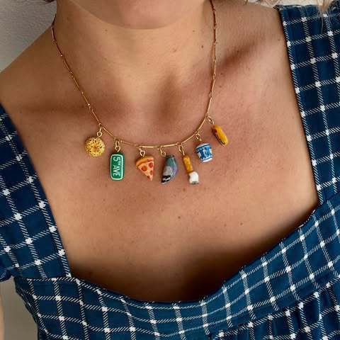 Sweet Geometric Brass Plated Food Series Charm Bar Necklace with Corn Chain