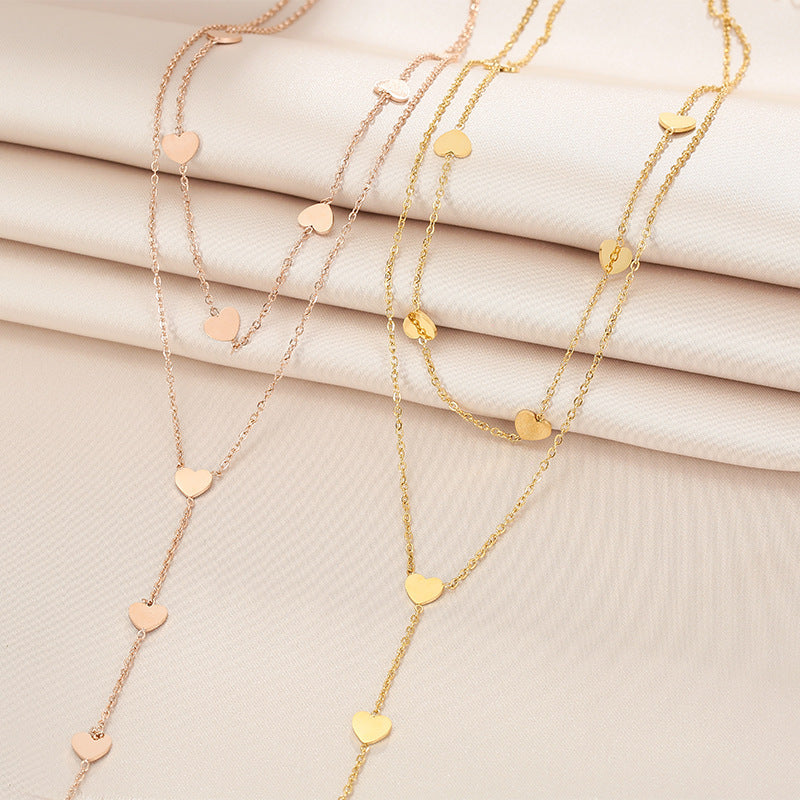 Minimalist Geometric Heart Pendant Titanium Steel Layered Long Tassel Necklace with Plated Finish