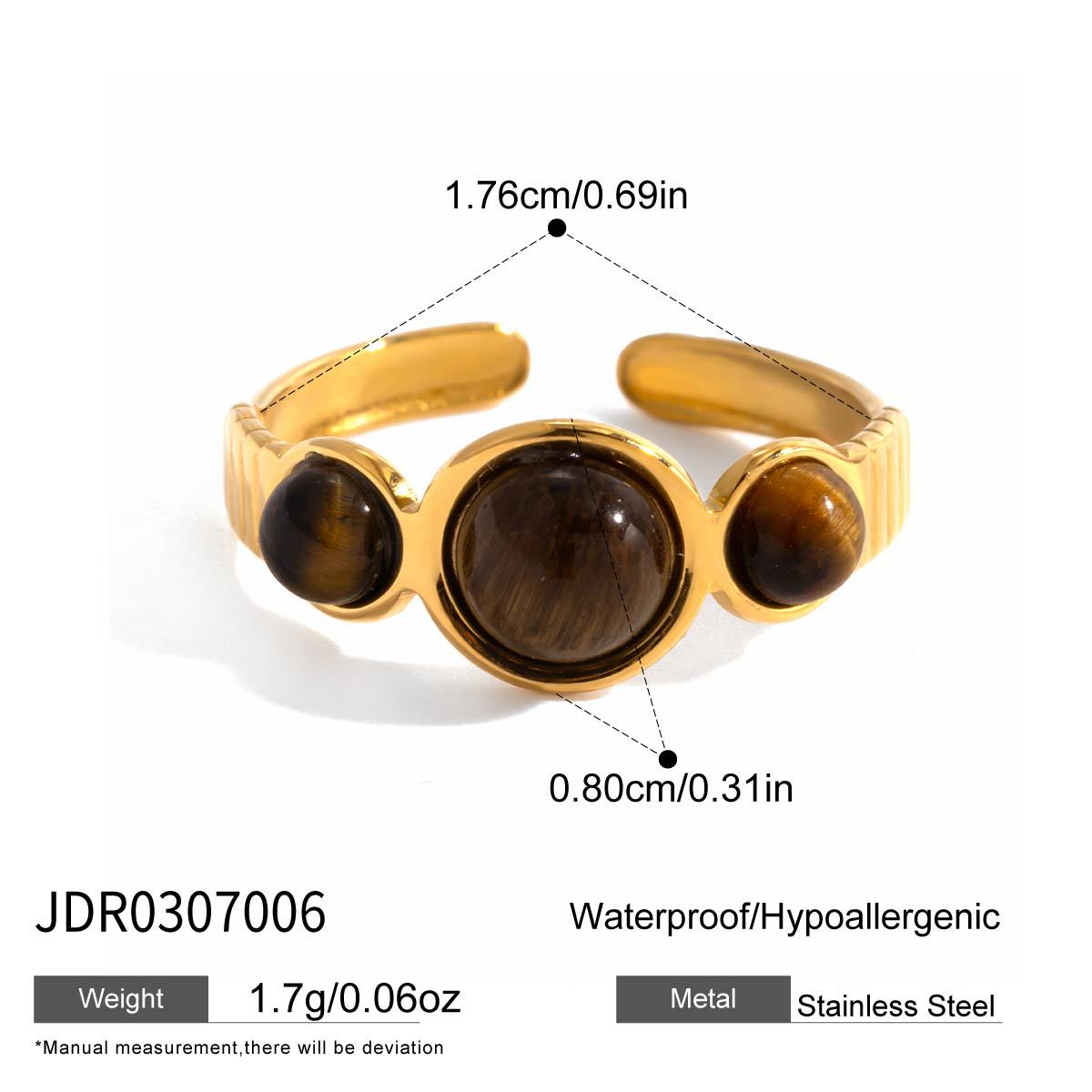 Anillo de ojo de tigre geométrico para mujer en acero inoxidable con acabado chapado, accesorio de moda minimalista