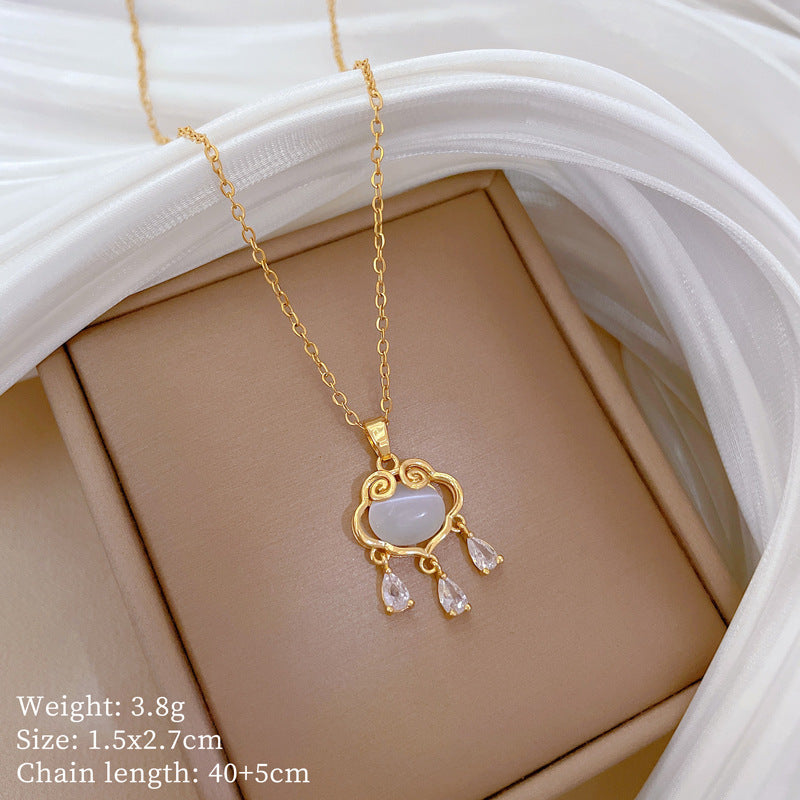 Collana in Stile Cartone Animato con Cuore in Acciaio al Titanio con Pendente in Rame e Intarsio di Strass per Donne e Uomini