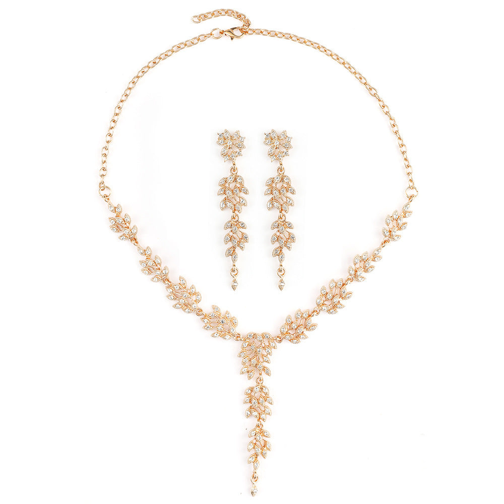 Elegant Floral Wedding Necklace Set with Rhinestone Inlay Alloy Pendant and O-Chain for Women