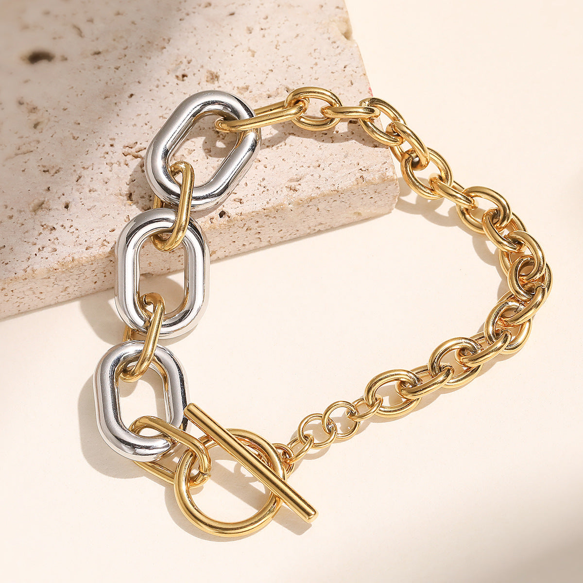 Geometric Plated Stainless Steel Bracelet for Women