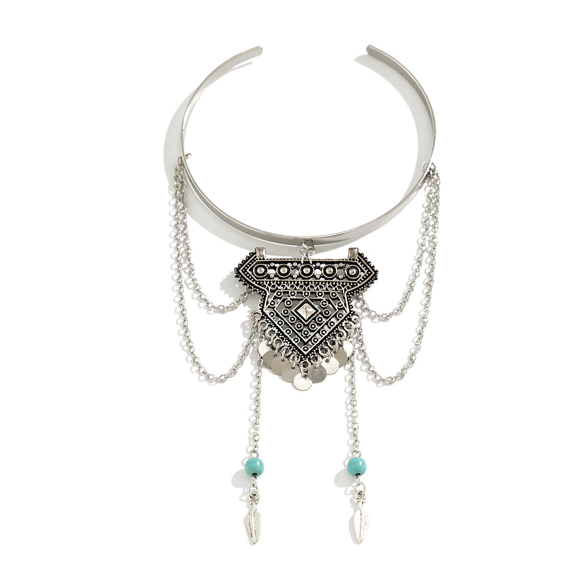 Bracciale rigido da donna bohémien turchese con nappe e fascia in metallo regolabile con finitura placcata