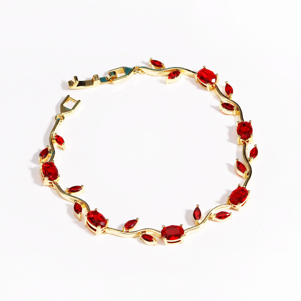 Elegant Gold Plated Brass Tulip Flower Bracelet with Rhinestone Gemstone Inlay for Women