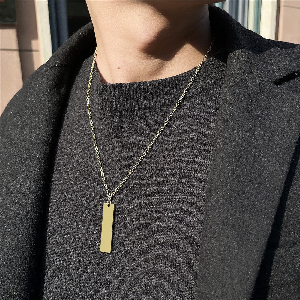 Hip-hop Polished Square Rectangle Geometric Stainless Steel Plated Alloy Pendant Necklace with Cable Chain