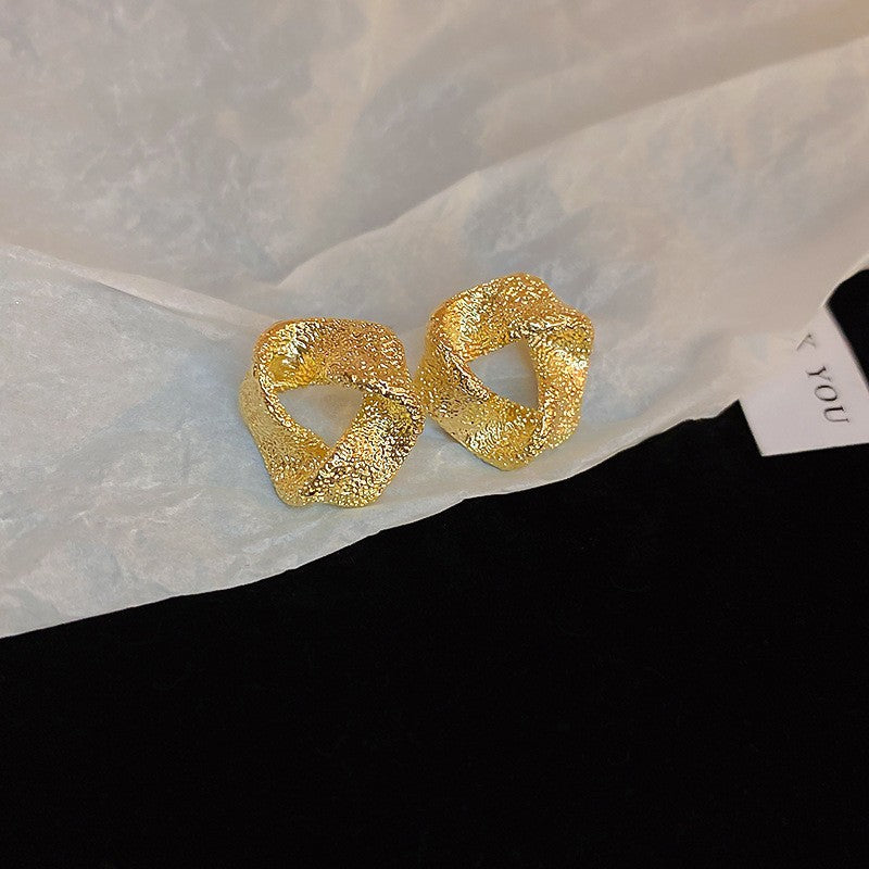 Vintage Geometric Metal Stud Earrings with Round Pearl Accents and Silver-Plated Posts for Women