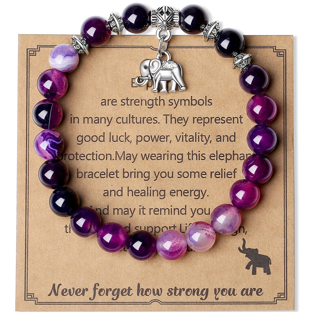 8mm Natural Stone Charm Bar Bracelet with Elephant Amethyst Amazonite Rose Quartz Fluorite Unisex Handmade Jewelry