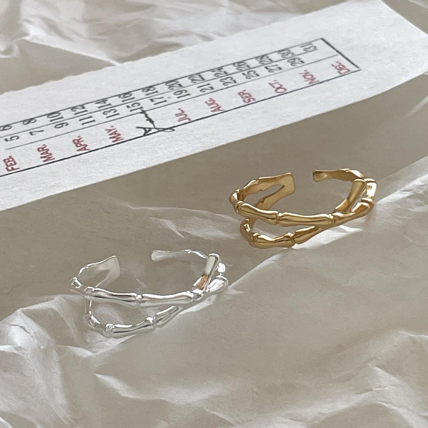Anillo abierto minimalista dulce de bambú de plata de ley 925 para mujer