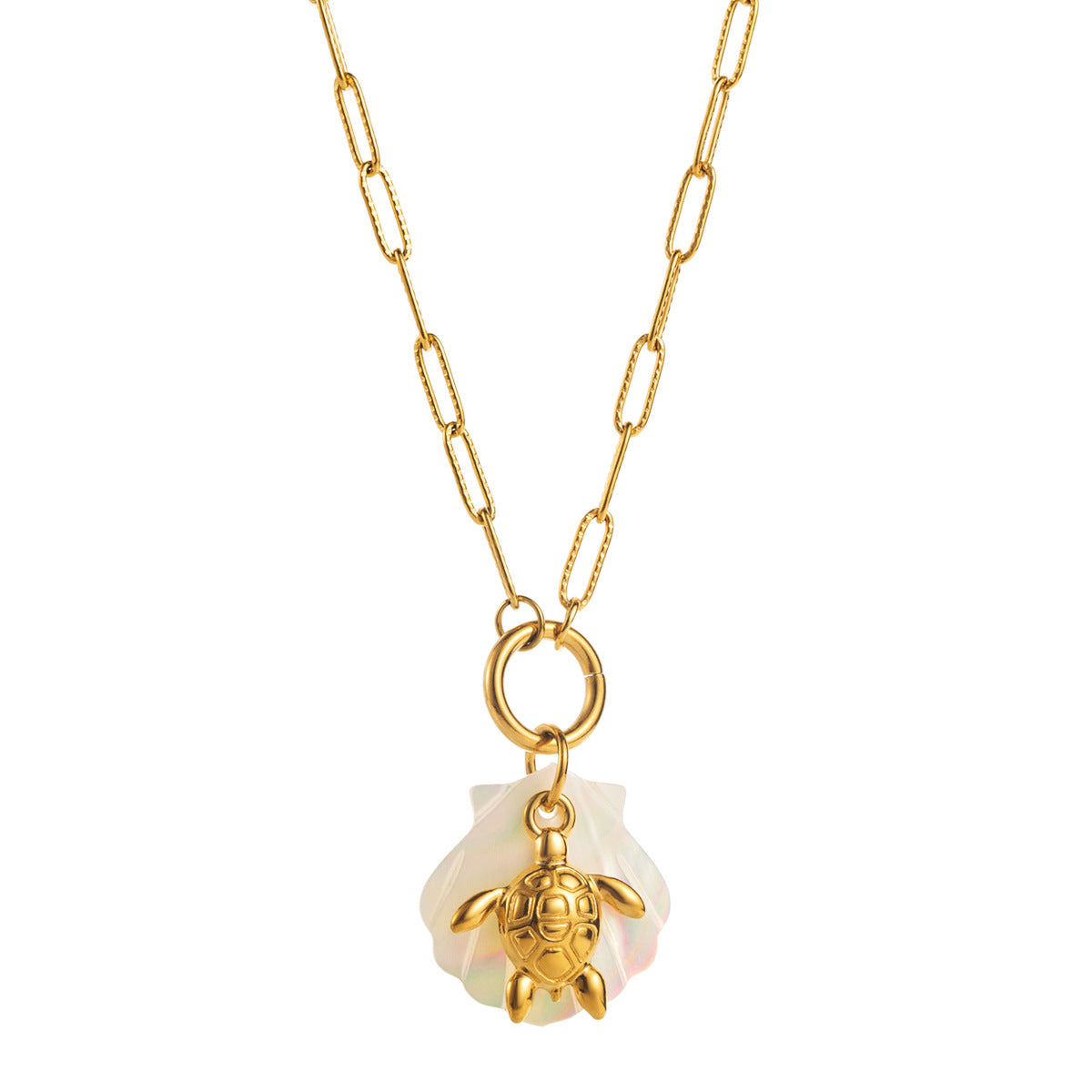 Collar con colgante minimalista de estrella de mar, tortuga, delfín y abulón con temática oceánica en acero inoxidable con acabado de chapado para mujer