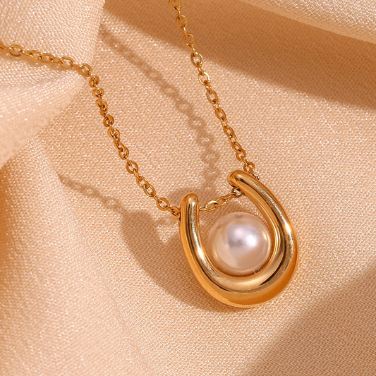 Collana pendente a U geometrica alla moda da donna in acciaio inossidabile placcato oro 18 carati
