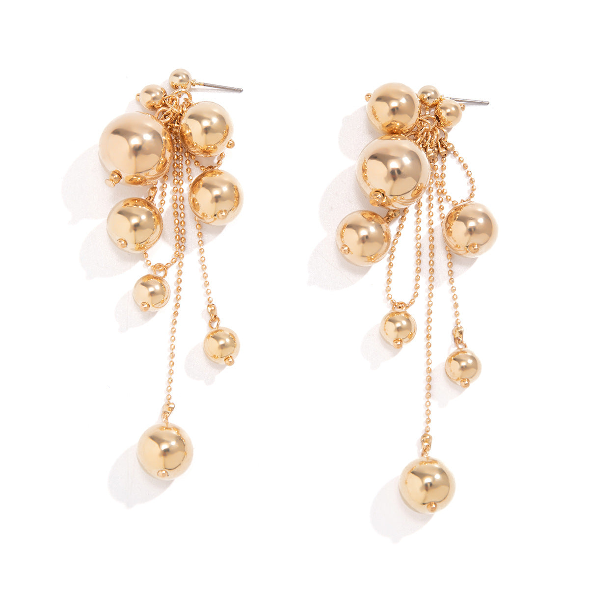 Sweet Geometric Faux Pearl Tassel Plated Earrings for Women
