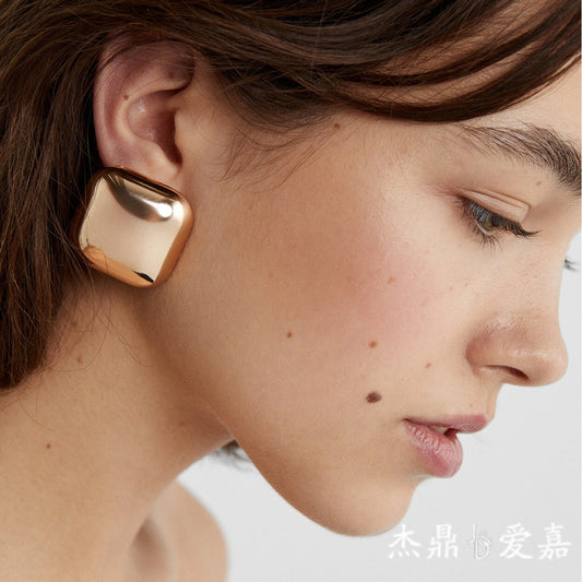 18K Gold Plated Smooth Square Geometric Stainless Steel Earrings for Women