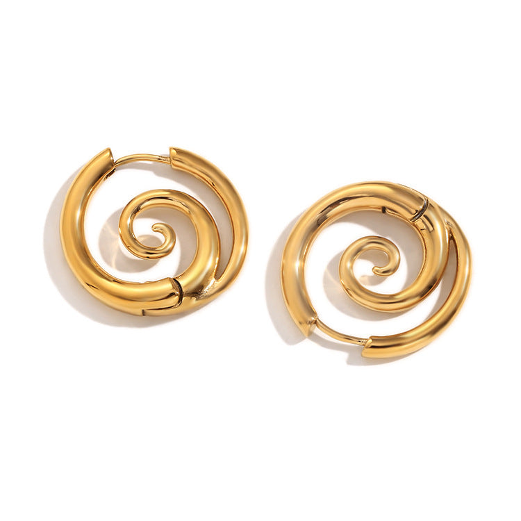 Minimalist Spiral Snail Earrings for Women Stainless Steel with 18K Gold Plating Geometric Design Fashion Office Wear
