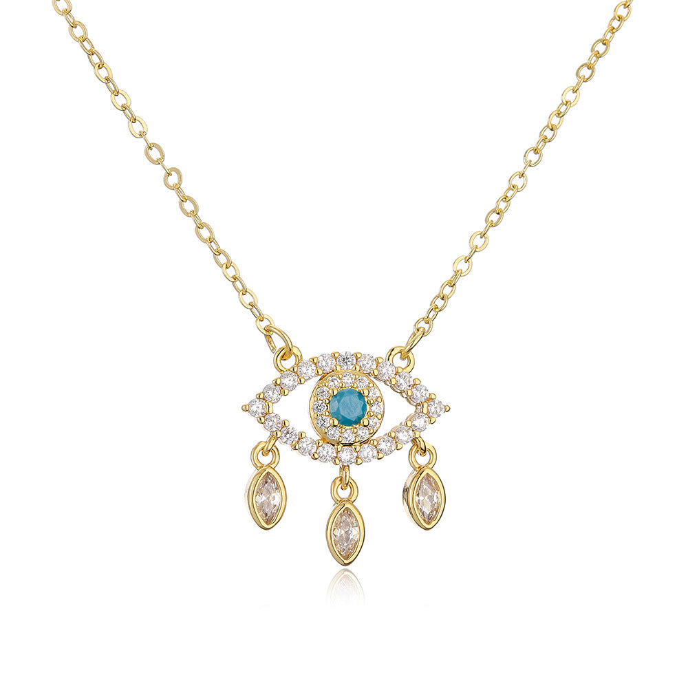 Minimalist Geometric Tear-Shaped Pendant Necklace in Copper with 18K Gold Plating and Zircon Accents